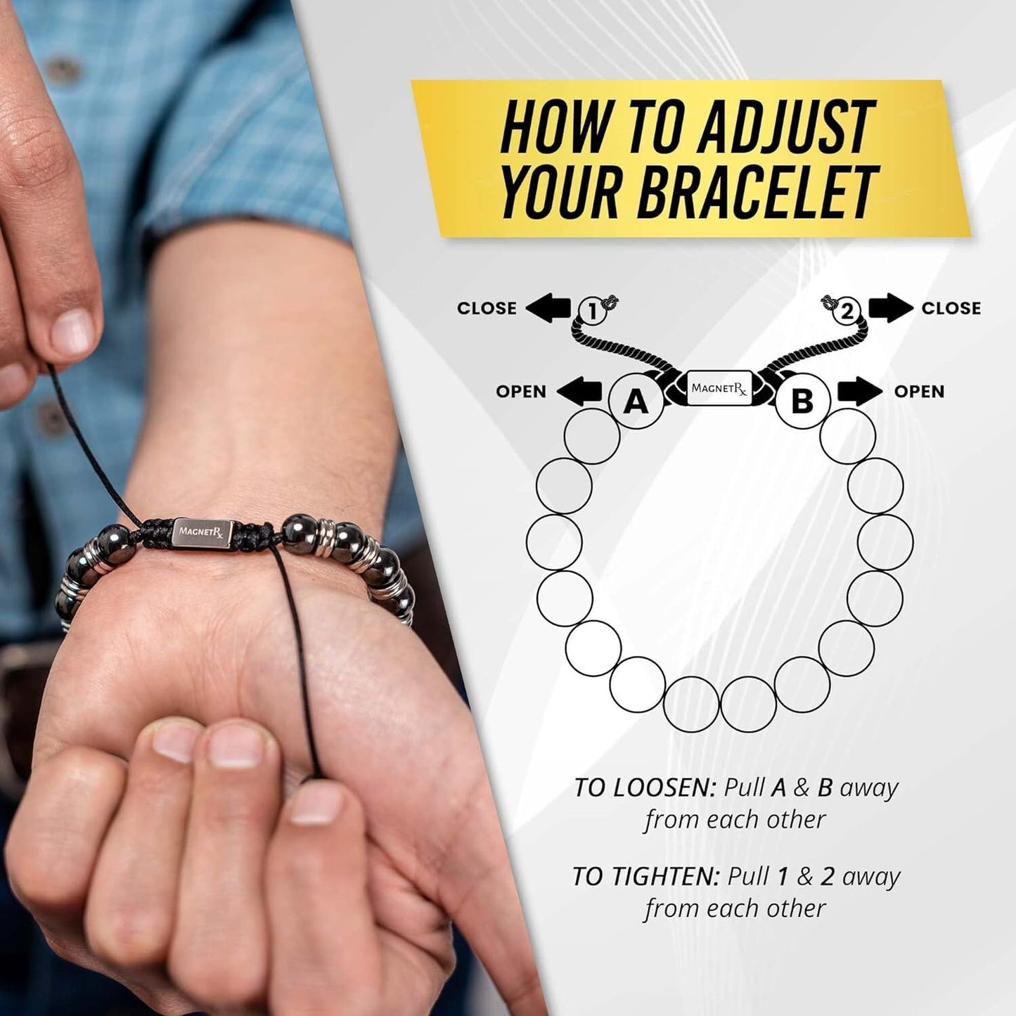 MagnetRX® Magnetic Hematite Bracelet – MAX Strength Magnetic Stones – Beaded Magnetic Bracelets for Men and Women (Silver Titan 8mm Bead)