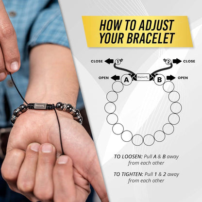 MagnetRX® Magnetic Hematite Bracelet – MAX Strength Magnetic Stones – Beaded Magnetic Bracelets for Men and Women (Silver Titan 8mm Bead)