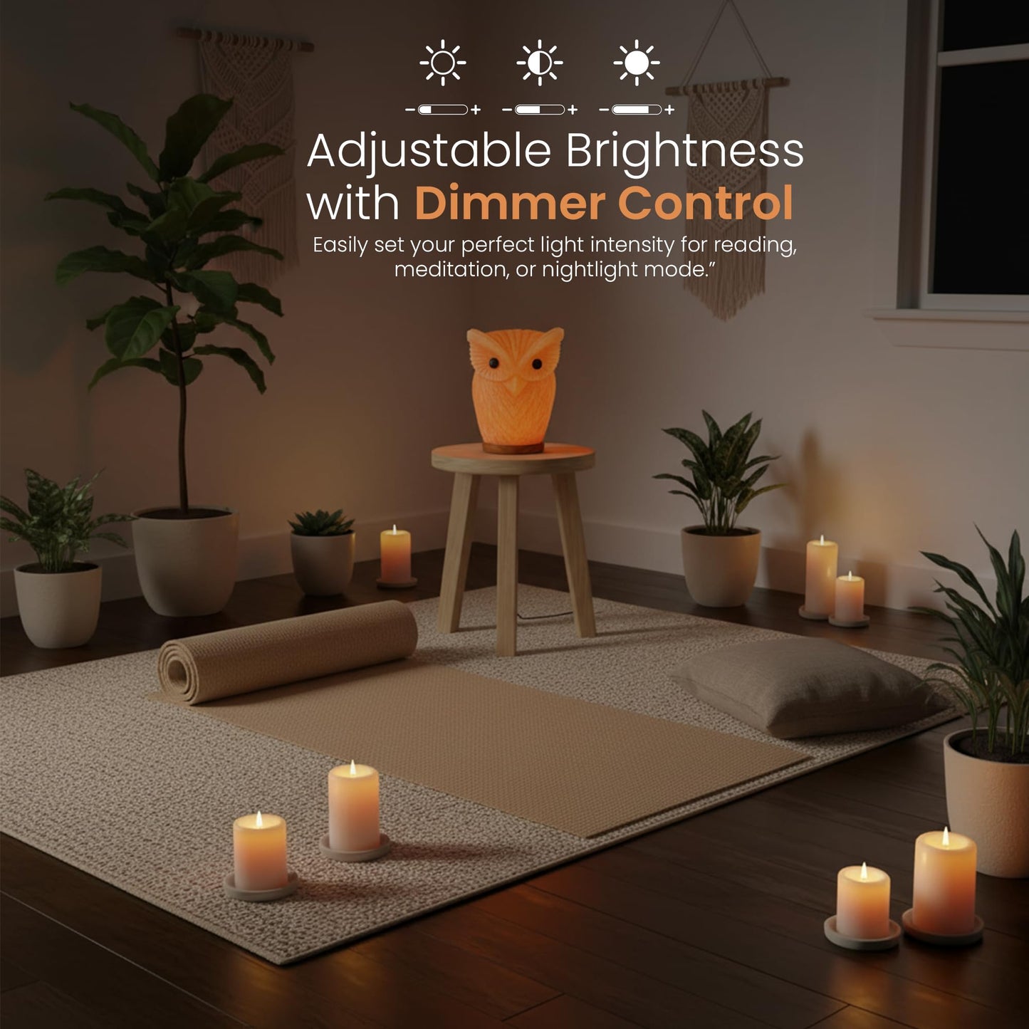 Himalayan Salt Lamp Owl Shape – 7 Inch High, 4.4 lbs, Hand-Crafted Natural Pink Rock Salt Lamp with Wooden Base & Dimmer Cable