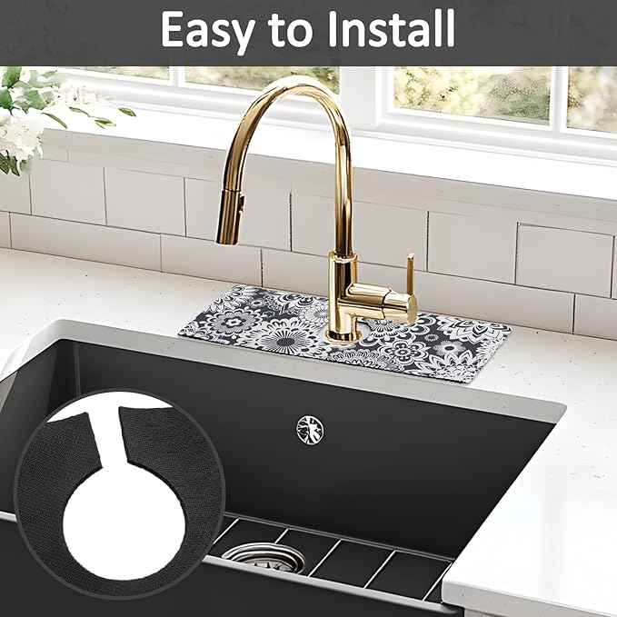 15" X 5.5" Kitchen Sink Splash Guard Faucet Mat Mandala Super Absorbent Fast