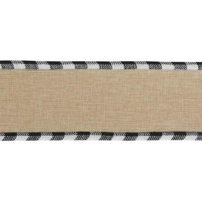 MEEDEE Burlap Christmas Ribbon Wired 2.5 Inch Plaid with Black and White Checkered Edging 10 Yards for Christmas Tree and Wreath Making