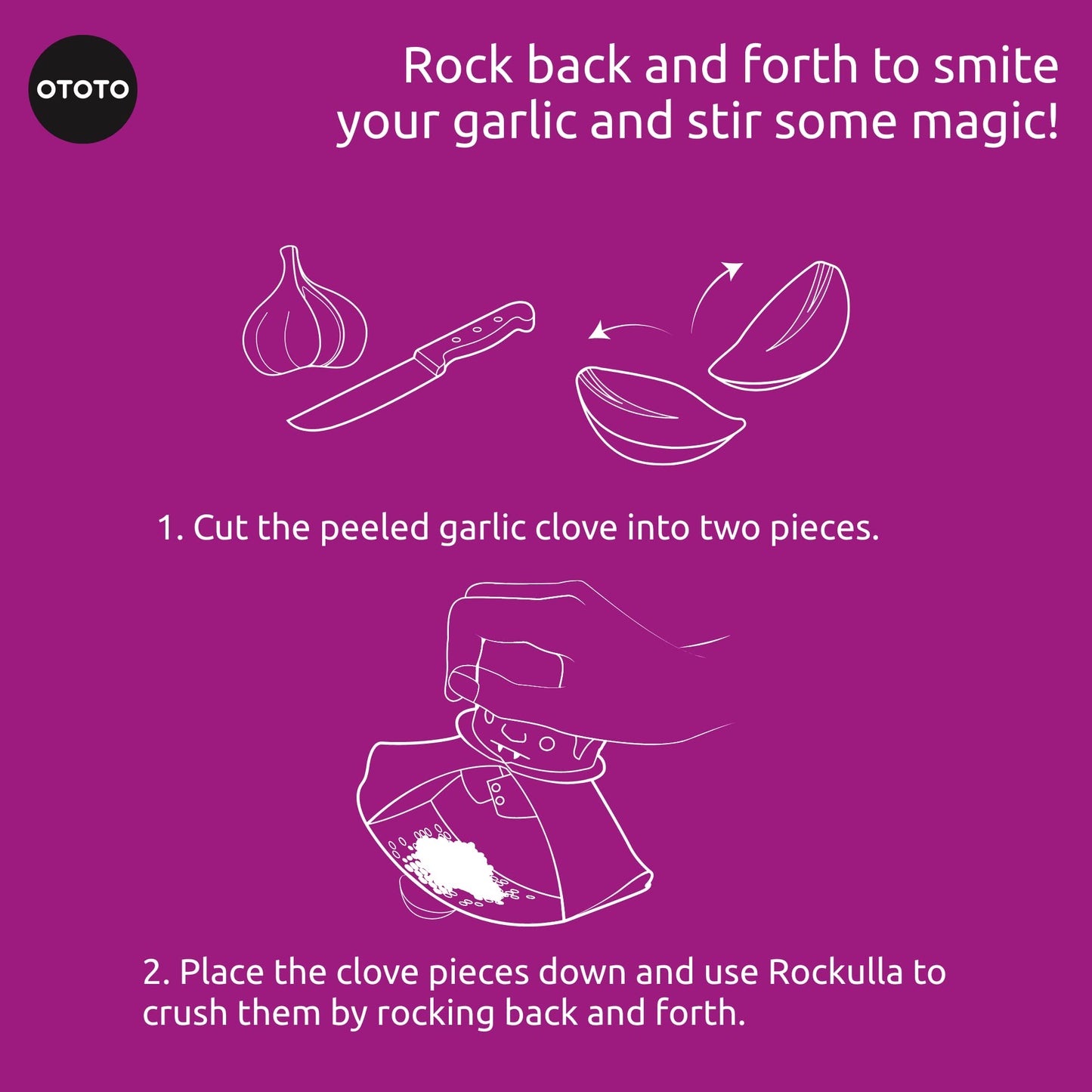 OTOTO Rockula Garlic Press Rocker - Garlic Masher, Garlic Rocker, Rocking Garlic Press Stainless Steel - Garlic Smasher Spooky Gifts - Easy to Clean