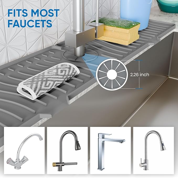 24 Inch Longer Faucet Mat for Kitchen Sink, Silicone Sink Faucet Mat Splash