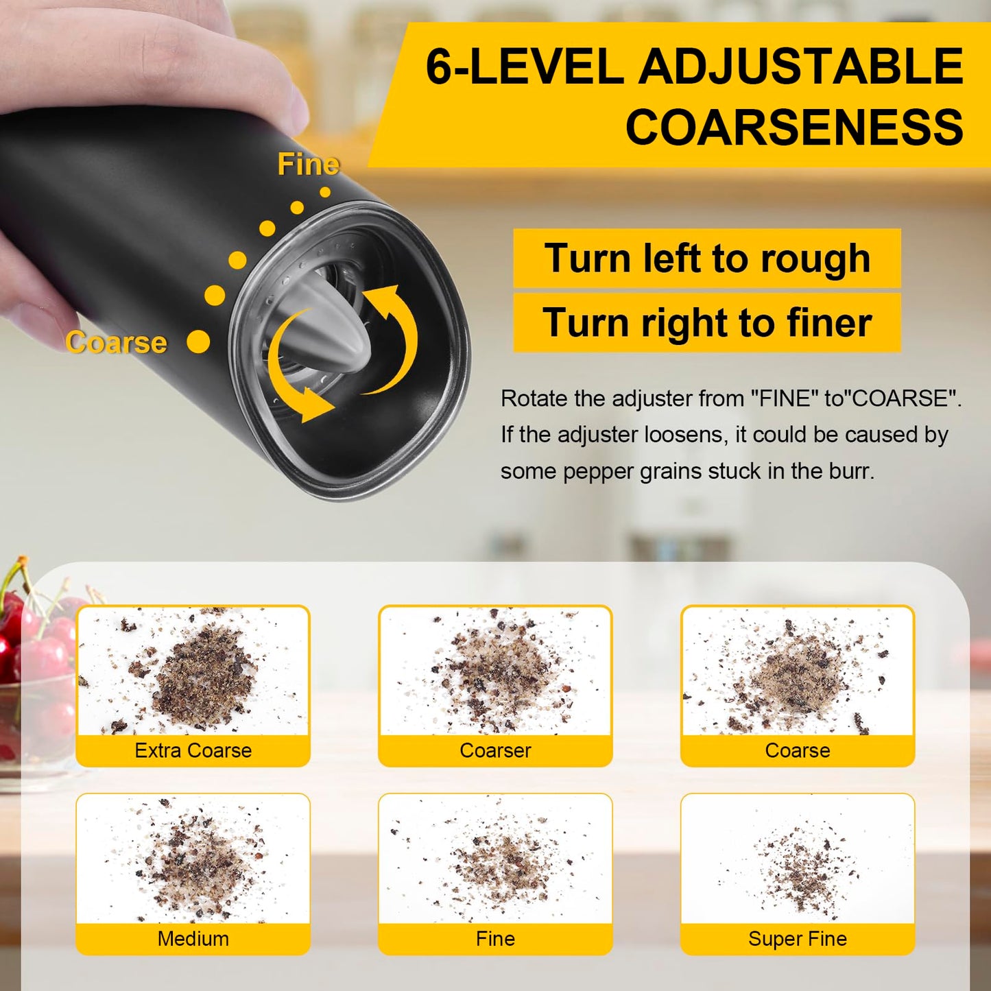 Asdmuchin Gravity Electric Salt and Pepper Grinder Set, Automatic Battery Pepper Mill Grinder, Large Capacity, Adjustable Coarseness, Stainless Steel, LED Light