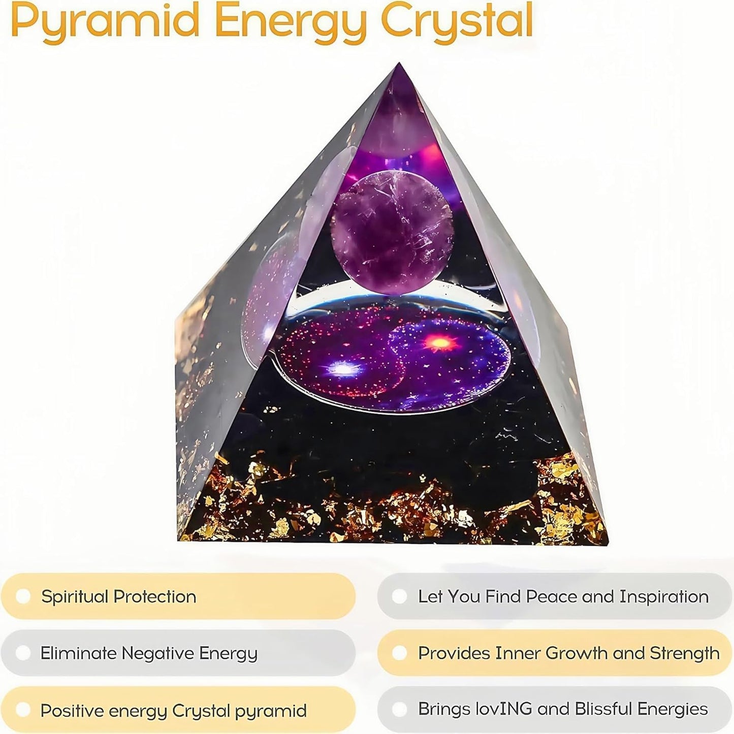 EternalOrgone Orgone Pyramid for Positive Energy, Orgonite Amethyst&Obsidian Healing Crystal Pyramids for Reduce Stress Chakra Reiki Healing Meditation Attracts Lucky and Success
