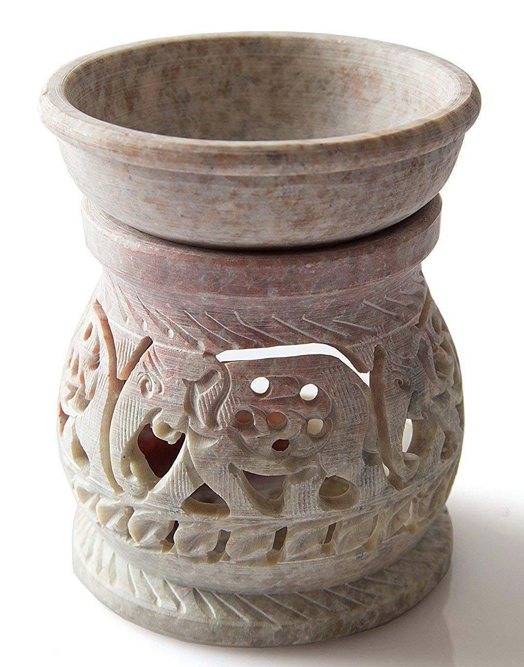 Hand Carved 3' Oil Diffuser Made of Soapstone with Tea Light Holder by Shalinindia - Aromatherapy