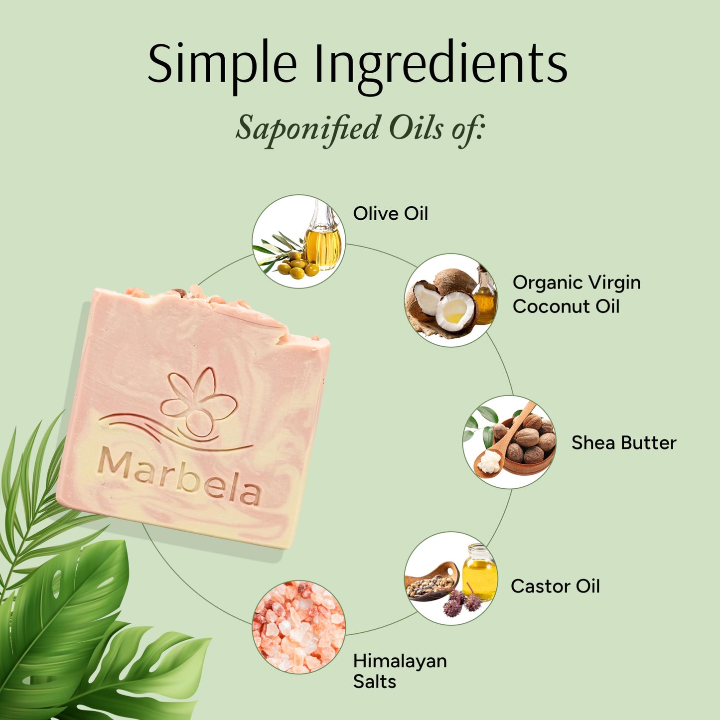 Marbela Cosmetics Handmade Soap Bar - Made in USA, Vegan Friendly, Palm Oil Free, Natural Bar Soap - Face & Body Soap for Daily Skin Care, Moisturizing & Nourishing - 3.5 oz (Himalayan Salts Spring)