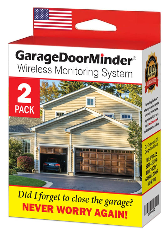 Garage Door Minder® 2 Door + 2 Room Combo Pack. 100% Wireless. No Wi-Fi. in-Home Monitor & Alert System. Installs in 2 Minutes. Great for Seniors. Monitors 2 Individual Doors.