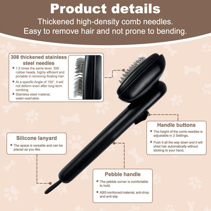 Self Cleaning Deshedding Cat Brush for Dogs & Cats,Adjustable Cat Brushes for Indoor Cats, Easy to Clean Grooming Tool for Long & Short Haired Pets