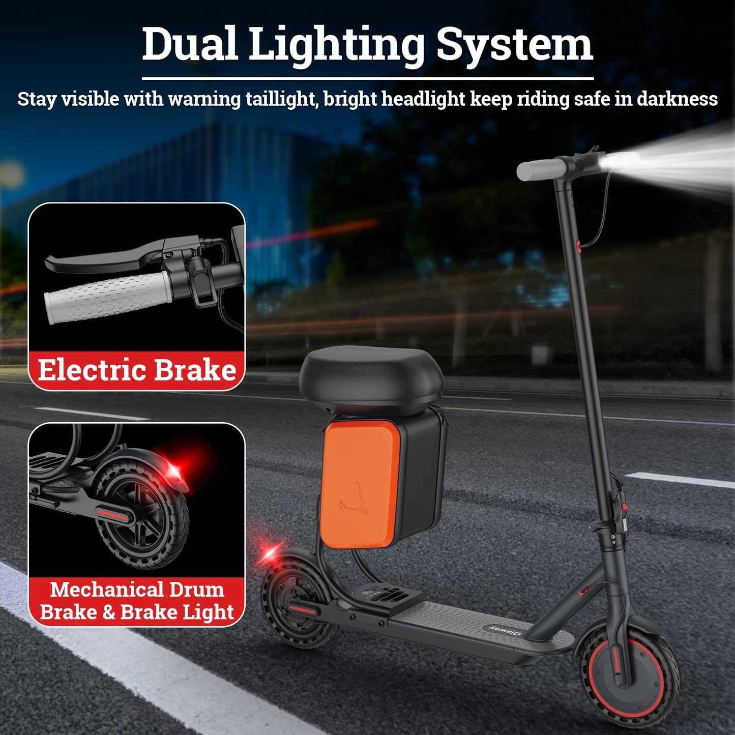 Qlaway Electric Scooter for Adults - 2-in-1 Seat Box, 8.5" Solid Tire, Powerful 350W Motor, Top Speed 19 MPH, Max 16 Miles Ranges, Aluminum Alloy Frame Foldable Commuting Escooter