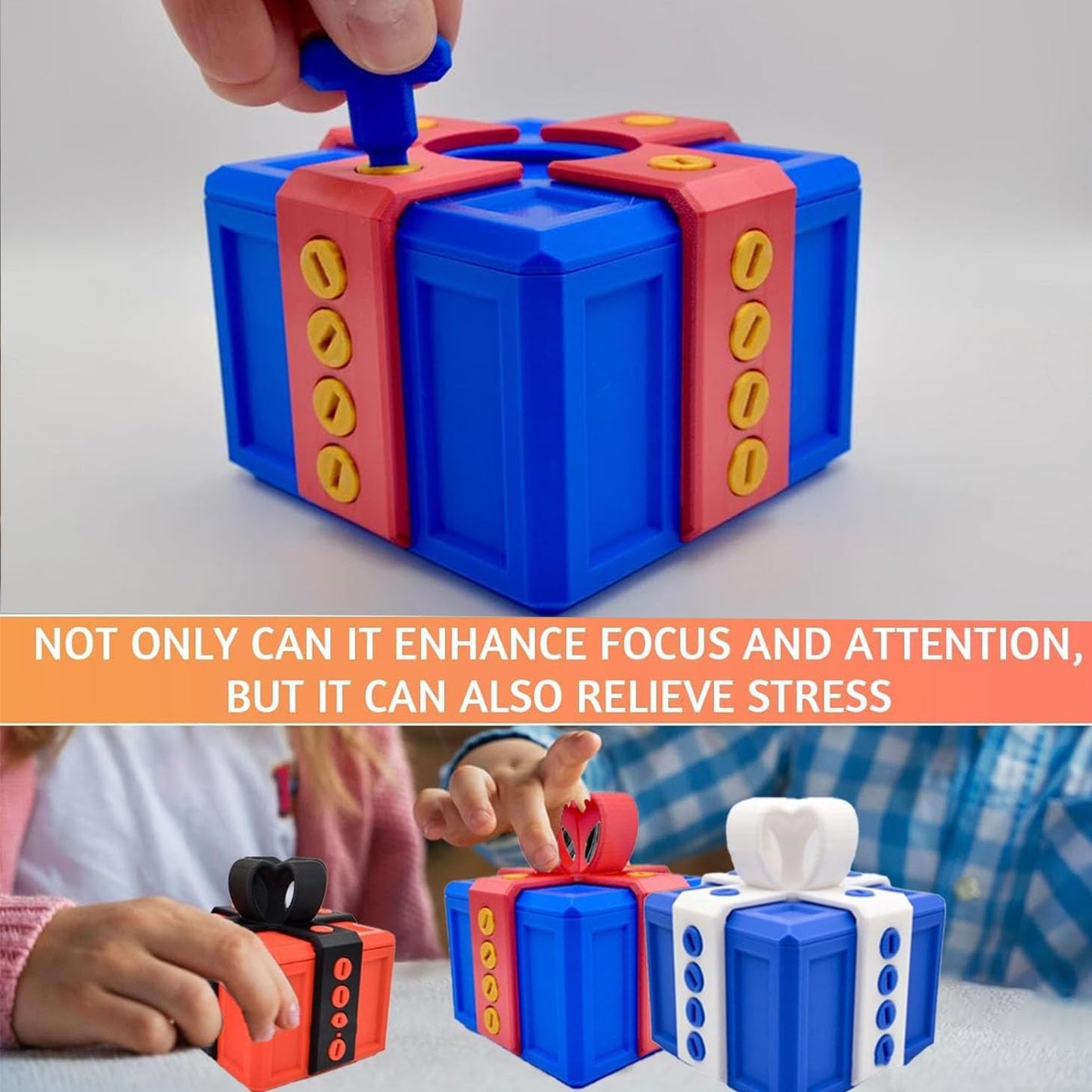 Annoying 3D Printed Gift Box with Screws - Funny Christmas Decoration, Magic Gift Box for Friends (Red and Green, Black Button)
