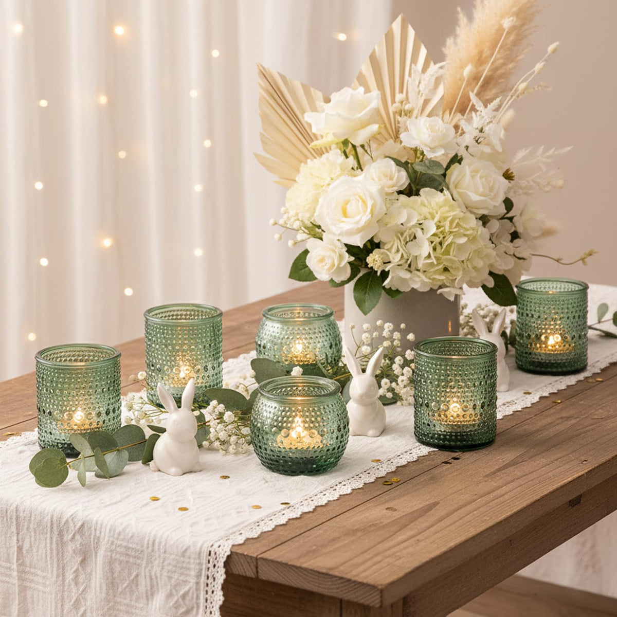 16 Pcs Green Candle Holder for Wedding Table Decor-Green Votive Candle Holders for Rustic Wedding Centerpieces, Bridal Shower Decor, Tea Party Decorations