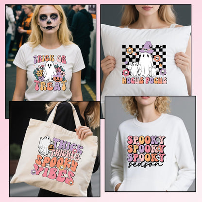 Shejdgart Dtf Transfers Ready to Press - 20 Pcs Halloween Iron on Patches for T-Shirts, Cut Ghost Bat Heat Transfer Designs Vinyl Stickers, Iron on Decals for DIY Clothes Bags