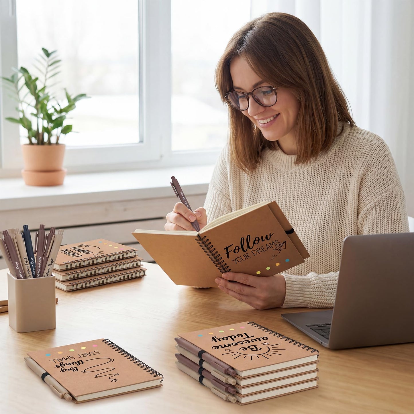 48 Pcs Employee Appreciation Gifts Bulk, 24 Sets Motivational Notebooks with Pens & Sticky Notes, Modern Kraft Inspirational Journals for Coworkers, Staff, Men & Women, Team Building (5.5 x 4.7 Inch)