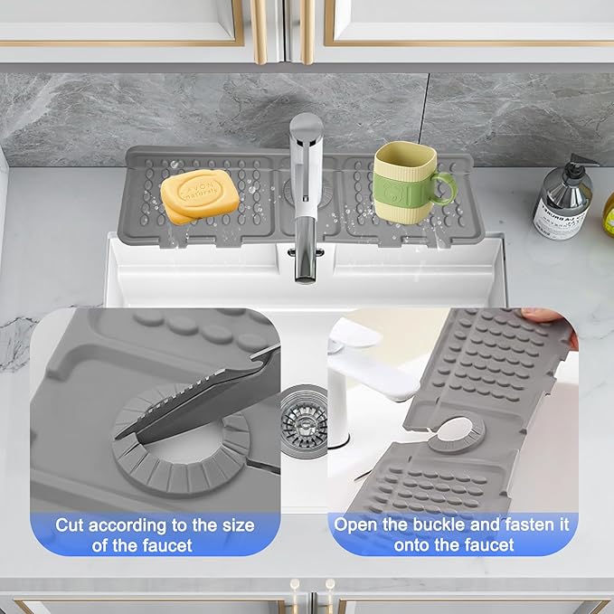 Faucet Mat for Kitchen Sink, Kitchen Sink Splash Guard, Outlet & Slope Upgraded