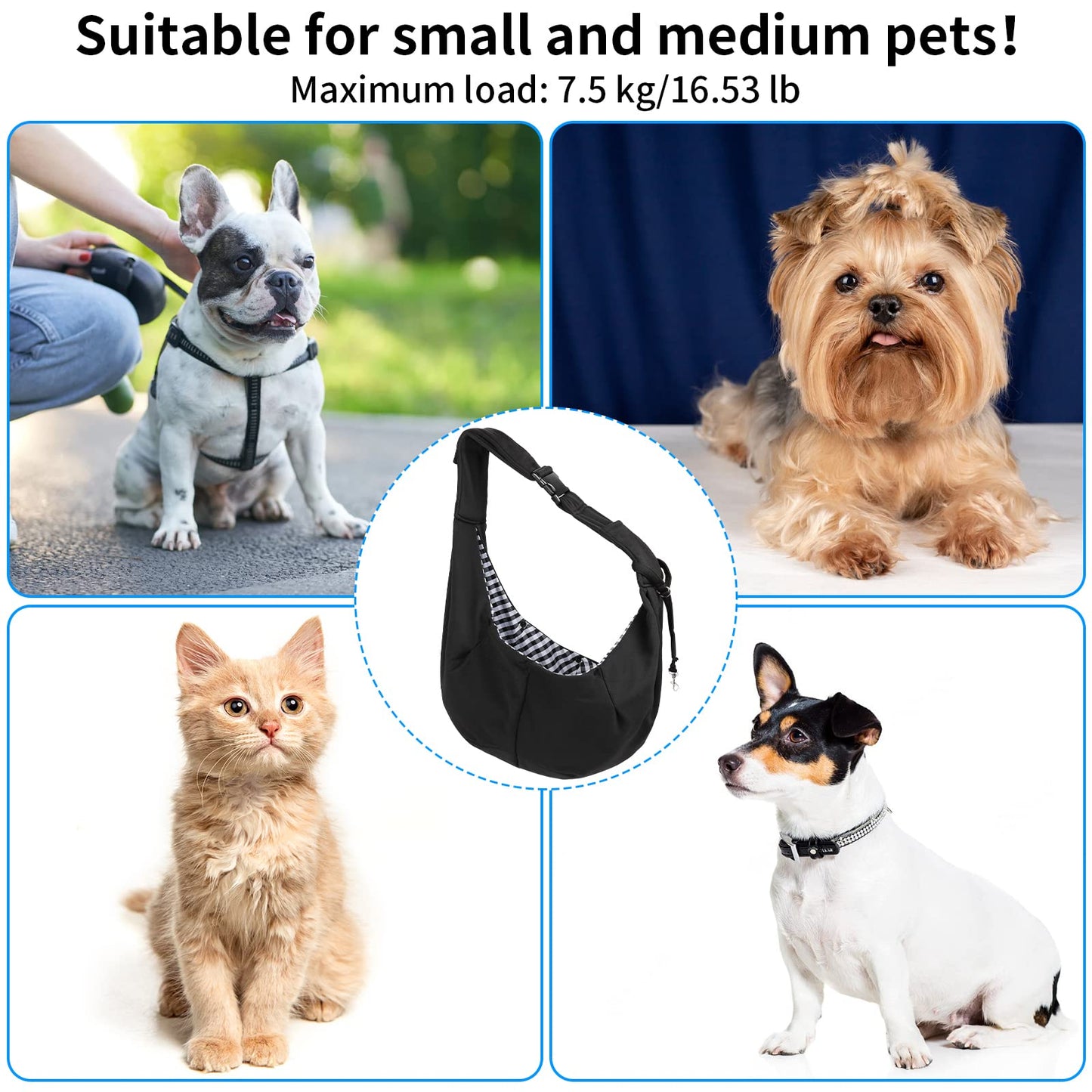 Sarsumir Dog Carrier Bag Dog Sling, Pet Carrier for Small Medium Cat Dog, Puppy Carrier with Adjustable Shoulder Strap Puppy Sling for Travel Walking Shopping, Black