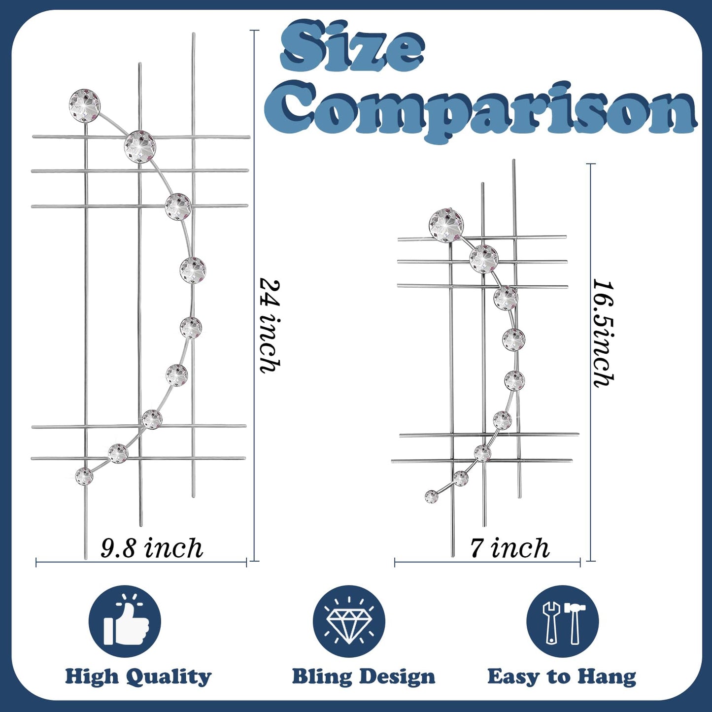 ZEXUIRU 4 Pcs Abstract Metal Wall Art for Home Decor Living Room Bedroom Bathroom Office Metal Bling Modern Geometric Hanging Vertical Small Iron Sculpture Plaque Pack -Silver 16.5in