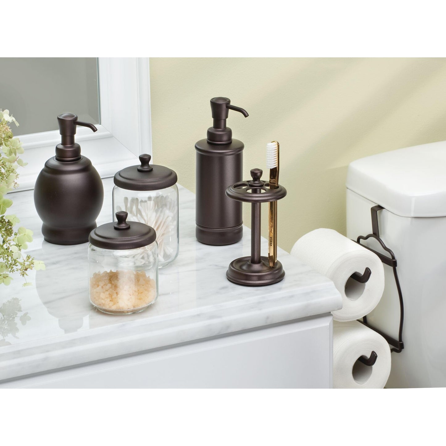 iDesign Metal Toothbrush Holder - Bathroom Cup for Bathroom Organization, The York Collection - 3.25" x 3.25" x 5.75", Bronze
