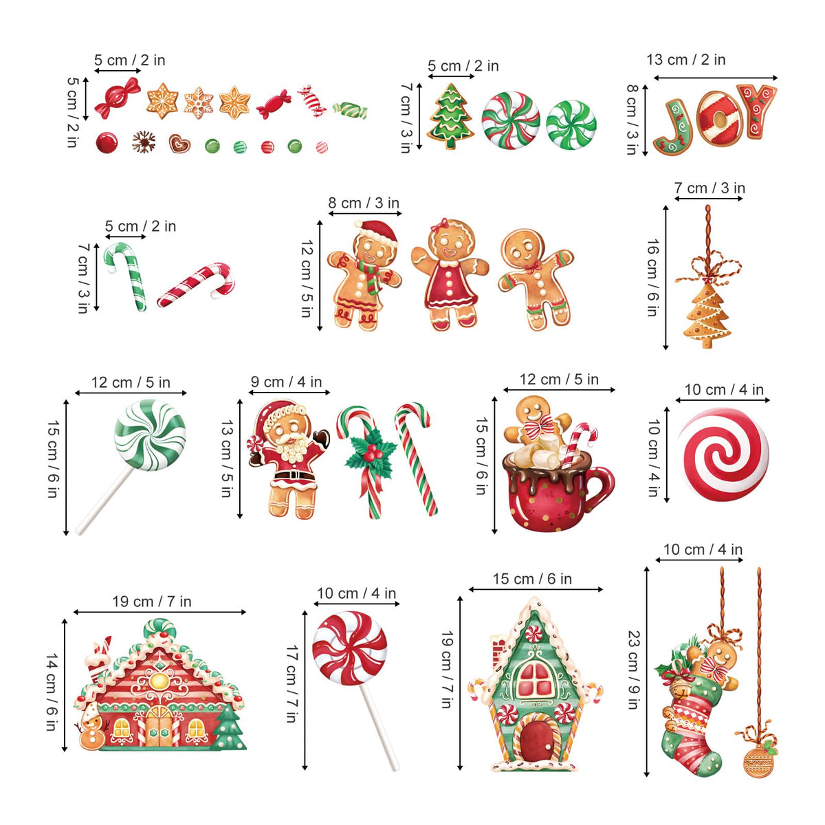 Wondever Gingerbread Man Wall Stickers - Peppermint Candy Cookie & Christmas Window Wall Art Decals for Party & Kitchen