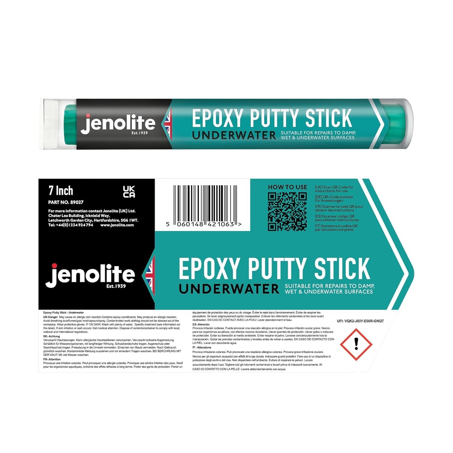 JENOLITE Epoxy Putty Repair Stick | UNDERWATER | 112g (7 Inches) | Apply Underwater | Ideal For Hot Tubs, Spas, Swimming Pools, Boats & More | Excellent as Plumbers Putty & Pipe Repair Epoxy Filler
