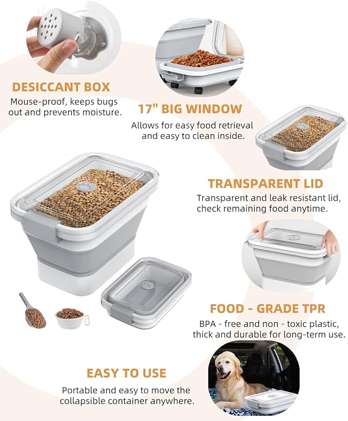 10-13 Lbs Dog Food Storage Container, Collapsible Dog Food Container
