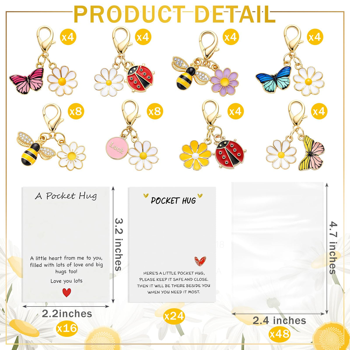 Liliaafar 40 Sets Hug Token Pocket Gifts Bulk Graduation Teacher Appreciation Gifts Inspirational Cards with Mini Charms Back to School Party Favors Emotional Keepsake Bag Charm Accessories