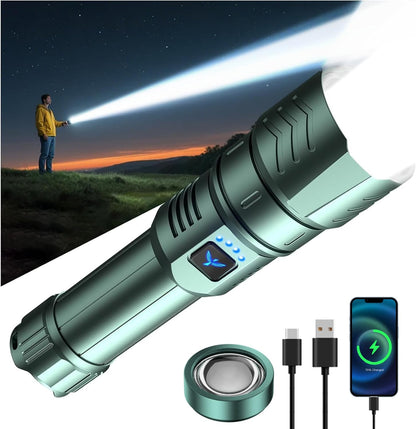 SKYFIRE LED Flashlights High Lumens with Ignition Lens,3000lm Super Bright Rechargeable Flashlight,Zoomable,4 Modes,Waterproof Tactical Flash Light for Camping Essentials,Outdoor and Home,Gift