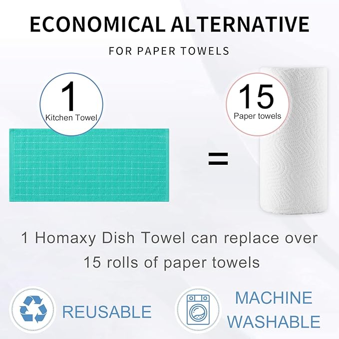 Homaxy 100% Cotton Terry Kitchen Towels, Checkered Designed, Soft and Super