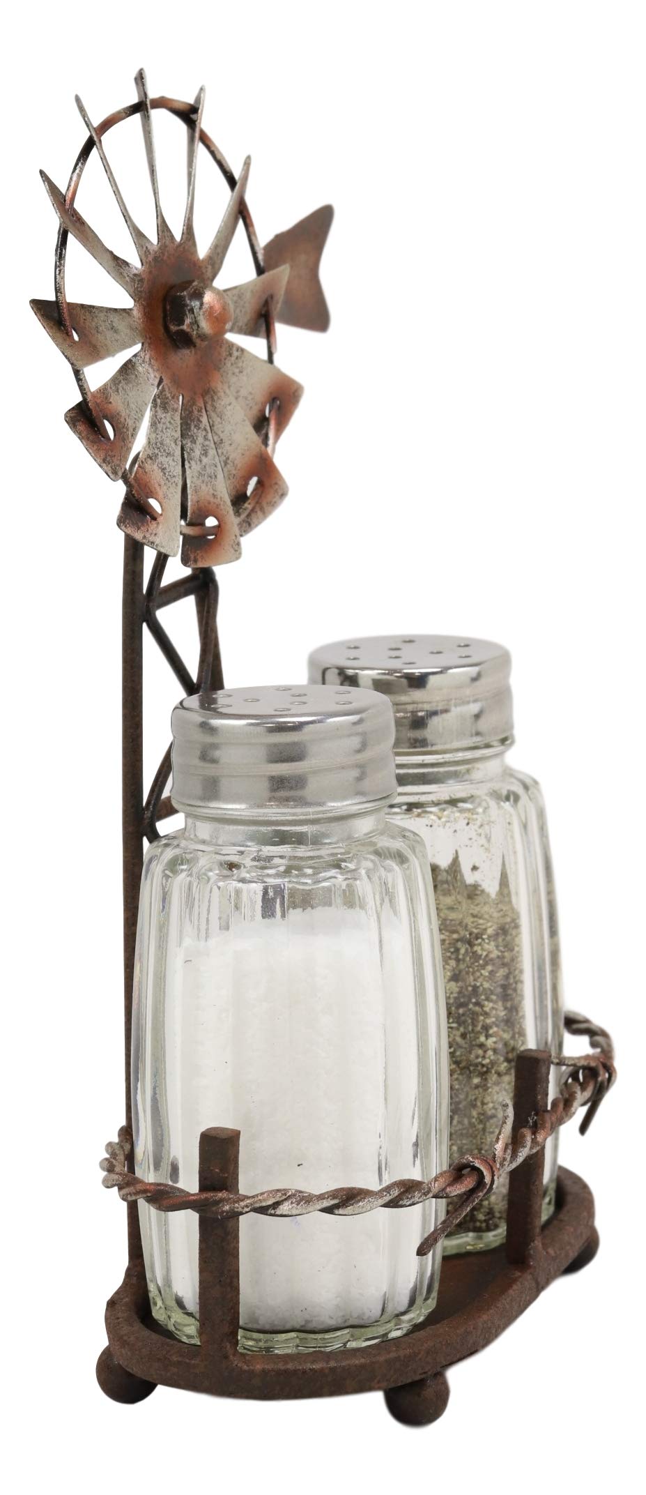 Ebros 6.5"Tall Rustic Country Farm Agricultural Windmill Outpost Salt And Pepper Shakers Holder Display Stand Set Western Kitchen Dining Home Decor Centerpiece In Aged Bronze Finish