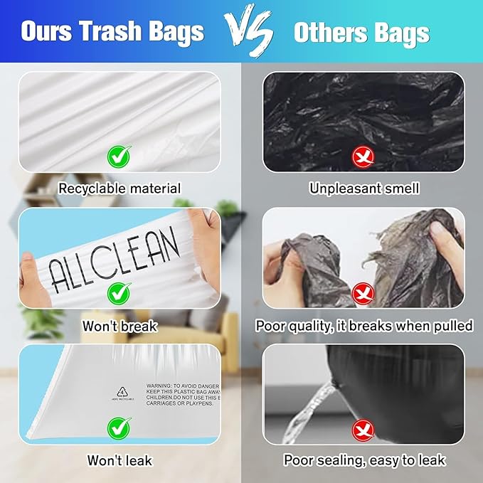 Trash Bags 7 Gallon Medium Kitchen Drawstring Bathroom Garbage Bags, Fit 7 Gal