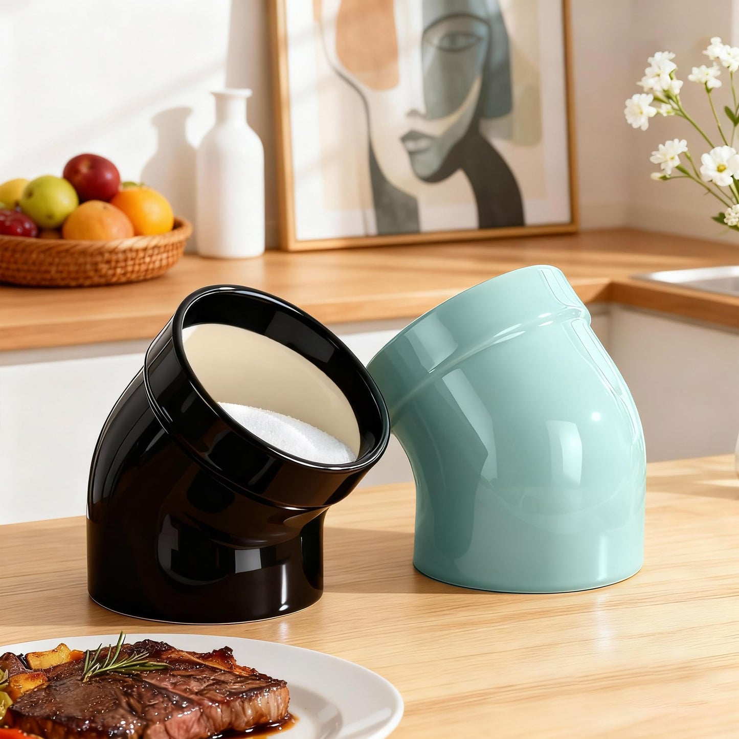 MARKETTY Salt Pig, Dishwasher Safe Ceramic Salt Cellar Modern and Minimalist, Salt Pig Ceramic for Convenient Access to Seasoning, Wide Caliber Salt Holder for Counter (Black)