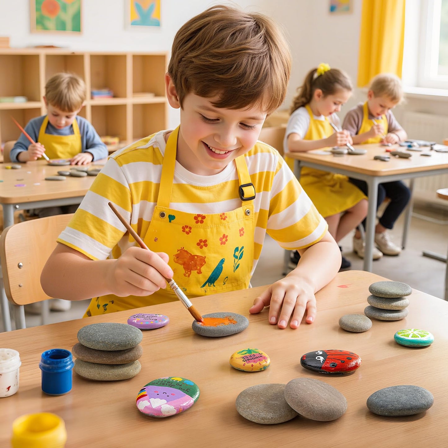 Simetufy 100pcs 1.5-3in River Rocks for Painting,2 Sizes Flat Smooth Rocks for Arts & DIY, Kindness Rocks, Paint Stones for Craft (50pcs Each Size: 1.5-2in, 2-3in)