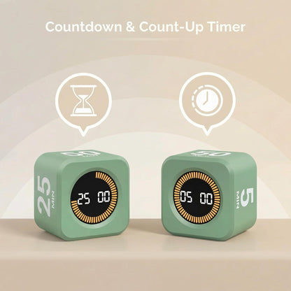 KADAMS Pomodoro Cube Timer Productivity Visual Timer - 5/10/25/50 Min Rotating Countdown (1, Green)