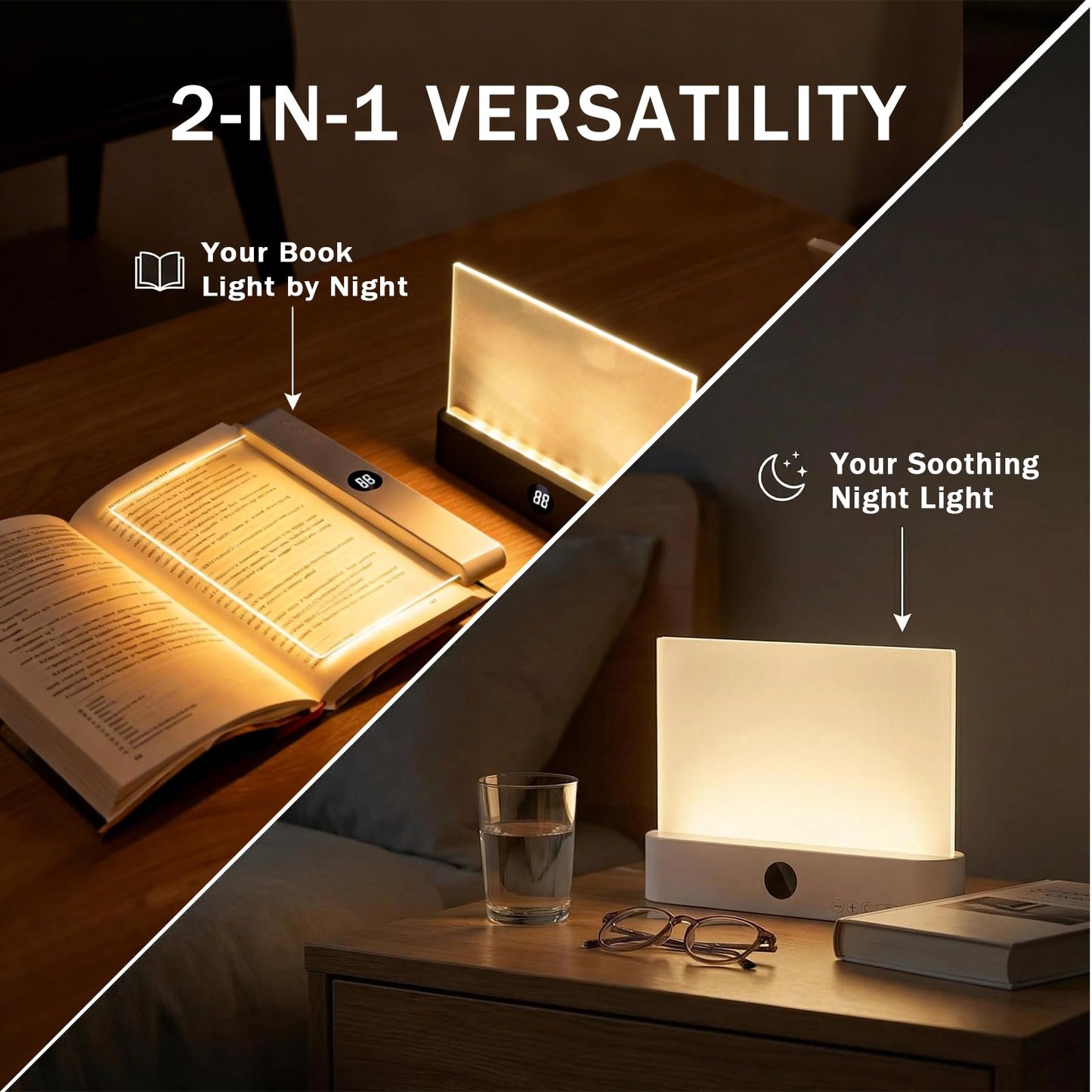 Book Lights for Reading at Night LED Rechargeable Lamp for Full Page Books in Bed Portable Flat Panel Bookmark Light Lovers Gifts Booklights Luz Para Leer Libros De Noche Lámpara En La Cama (White)