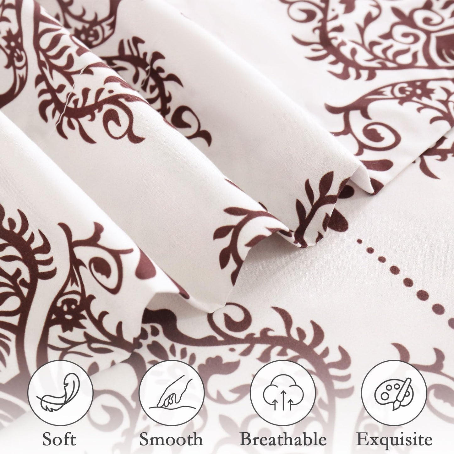 ChicView King Size Paisley Printed Sheet Set,4 Pieces Boho Style Breathable Soft Microfiber Bedsheets, Anti Pilling Deep Pockets Easy Care Bed Sheets, Brown