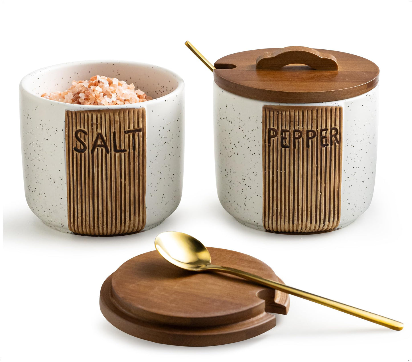YHOSSEUN YHOJOY Salt and Pepper Bowl with Lid and Spoon + Espresso Cups Set of 6 with Saucers