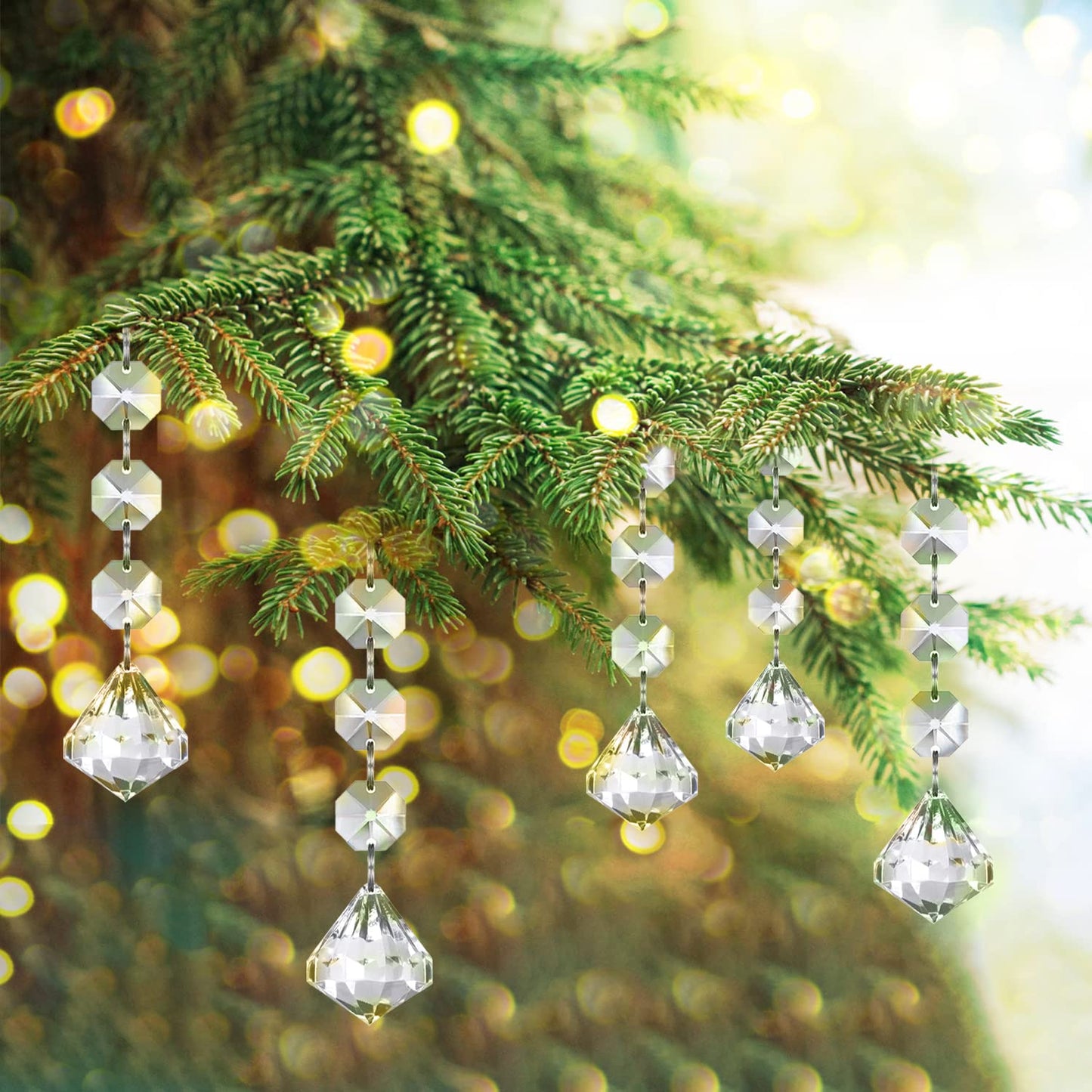 Jishi 30pk Crystal Diamond Ornaments for Christmas Tree Decorations, Hanging Clear Plastic Acrylic Diamonds for Wedding Anniversary Party Decoration Centerpieces Chandelier Prism Drop Pendant Supplies