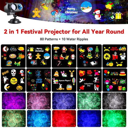 Decorative Lighting Projectors Outdoor, Chirstmas LED Projection Lamp with Remote Control & Timer Function for Xmas Holiday Party Garden Patio Decoration