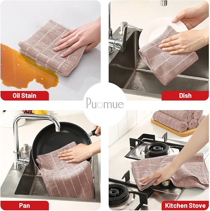 Microfiber Kitchen Towels and Dishcloths Set, 26 X 18 Inch and 12 X 12 Inch
