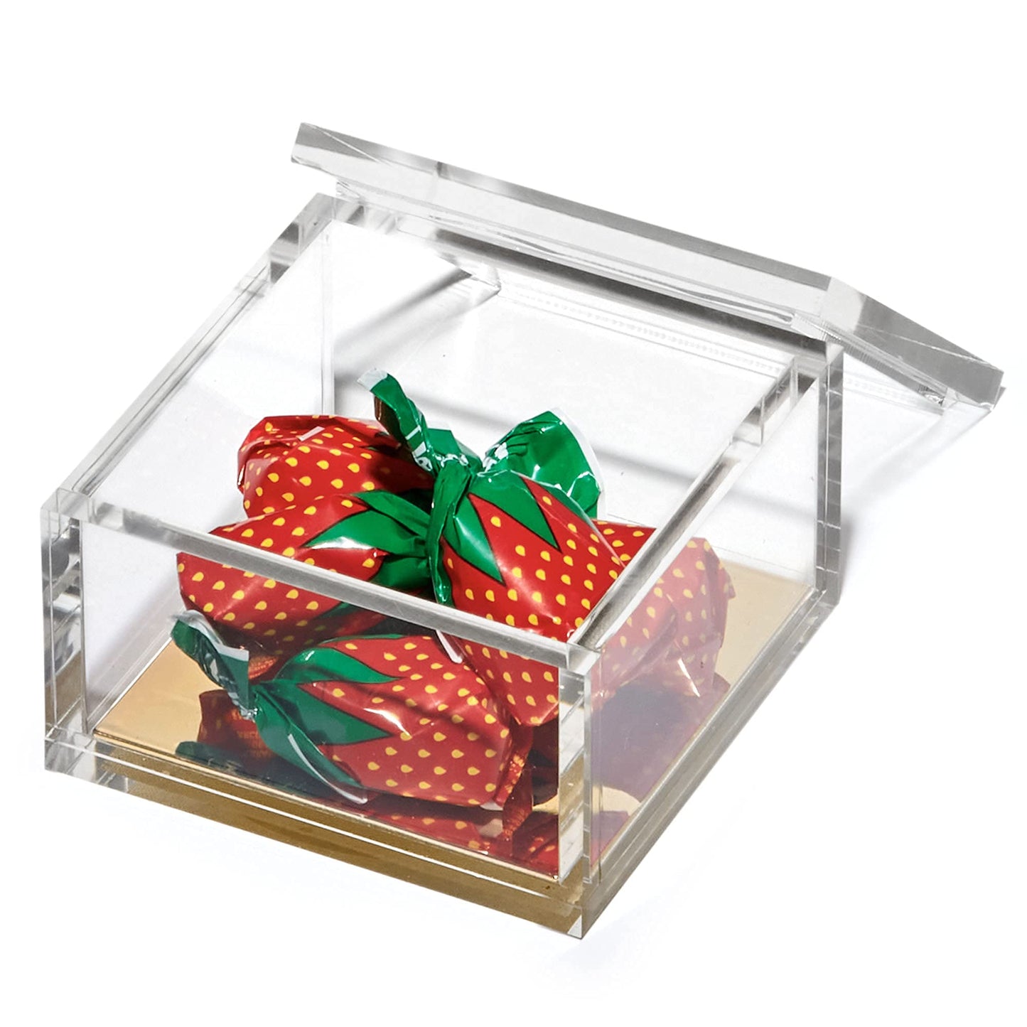 OfficeGoods Acrylic Desk Organizer w/Gold Base – Functional & Elegant Odds & Ends Box for Display or Storage – Perfect for Home or Office, Kitchen, Bathroom Vanity, Curio Display - Small