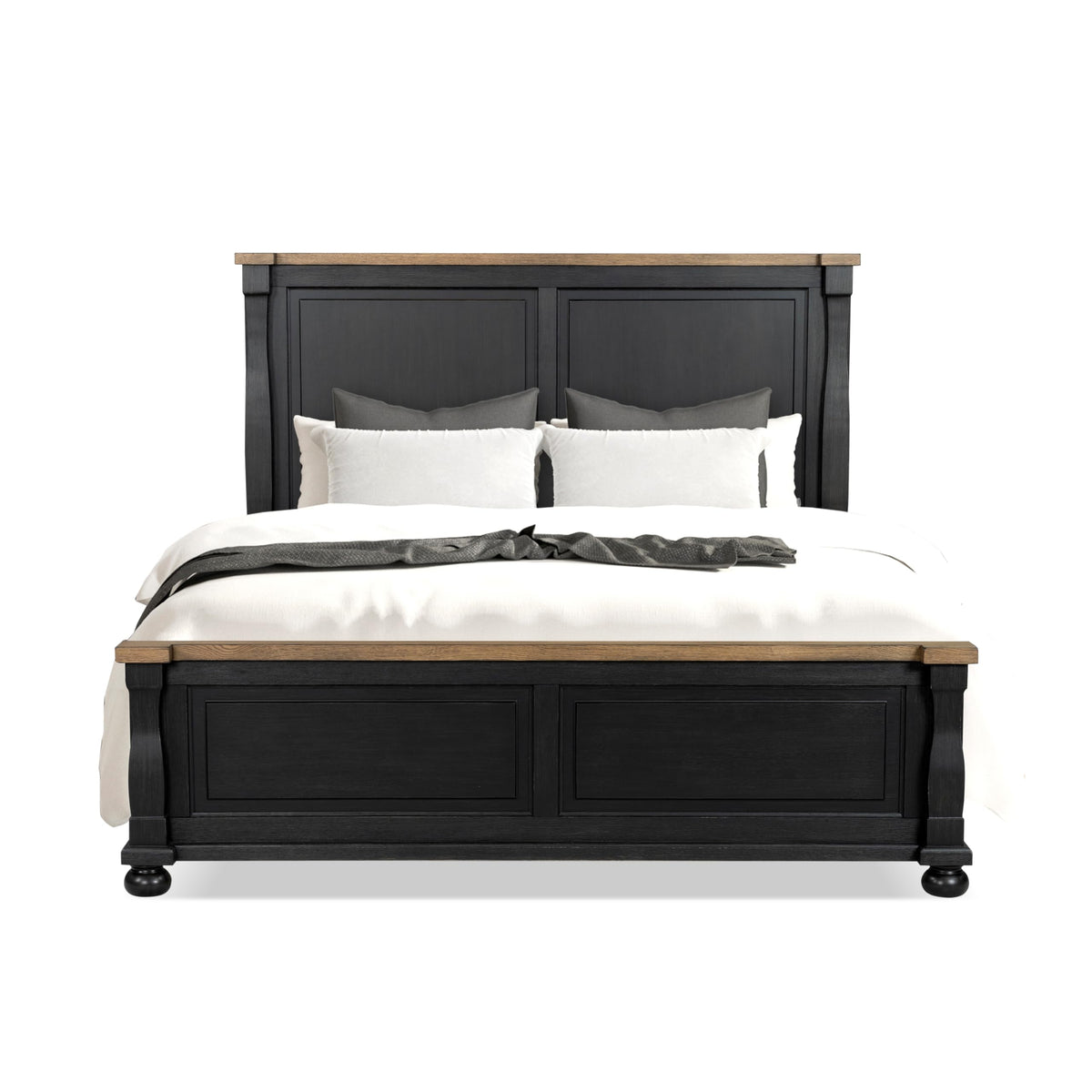 Furniture of America Narella Modern Farmhouse Solid Wood Bed Frame with Panel Headboard, Wooden Bedframe for Bedroom, Guest Room, Box Spring Required, Black/Rustic Oak, Queen