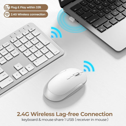 seenda Rechargeable Wireless Keyboard and Mouse, SK38-3 Ultra Slim Quiet USB Keyboard and Mouse Set for Windows Laptop PC, Full-Size QWERTY UK Layout, Silver and White