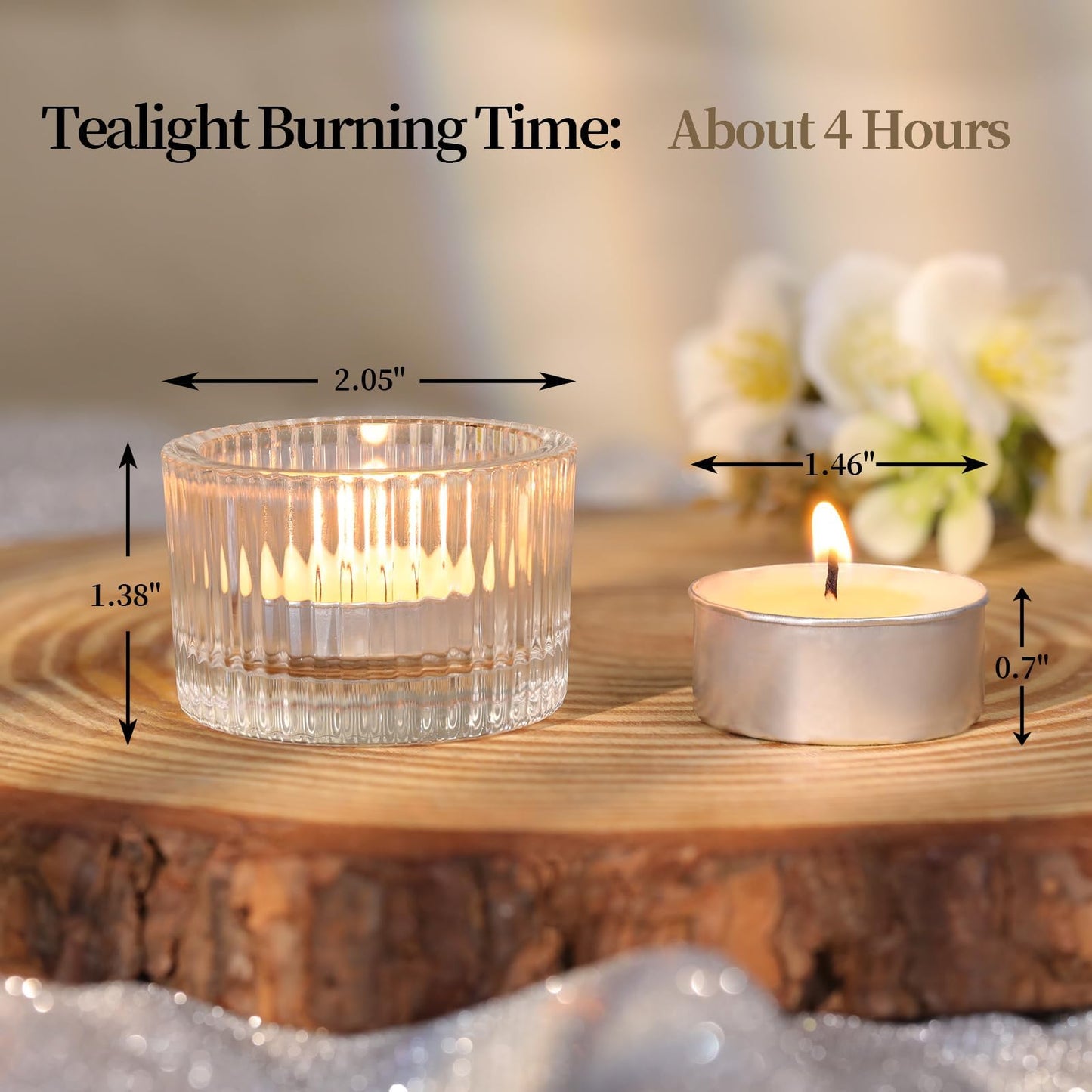 HAVITI 36 Pcs Clear Tealight Candle Holders with 36PCS Tea Lights Candles, Glass Votive Candle Holders Set for Table Centerpiece, Home Decor and Party Supplies
