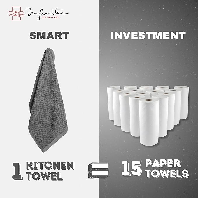 Infinitee Xclusives Premium Kitchen Towels – Pack of 3, 100% Cotton |15 x 25|