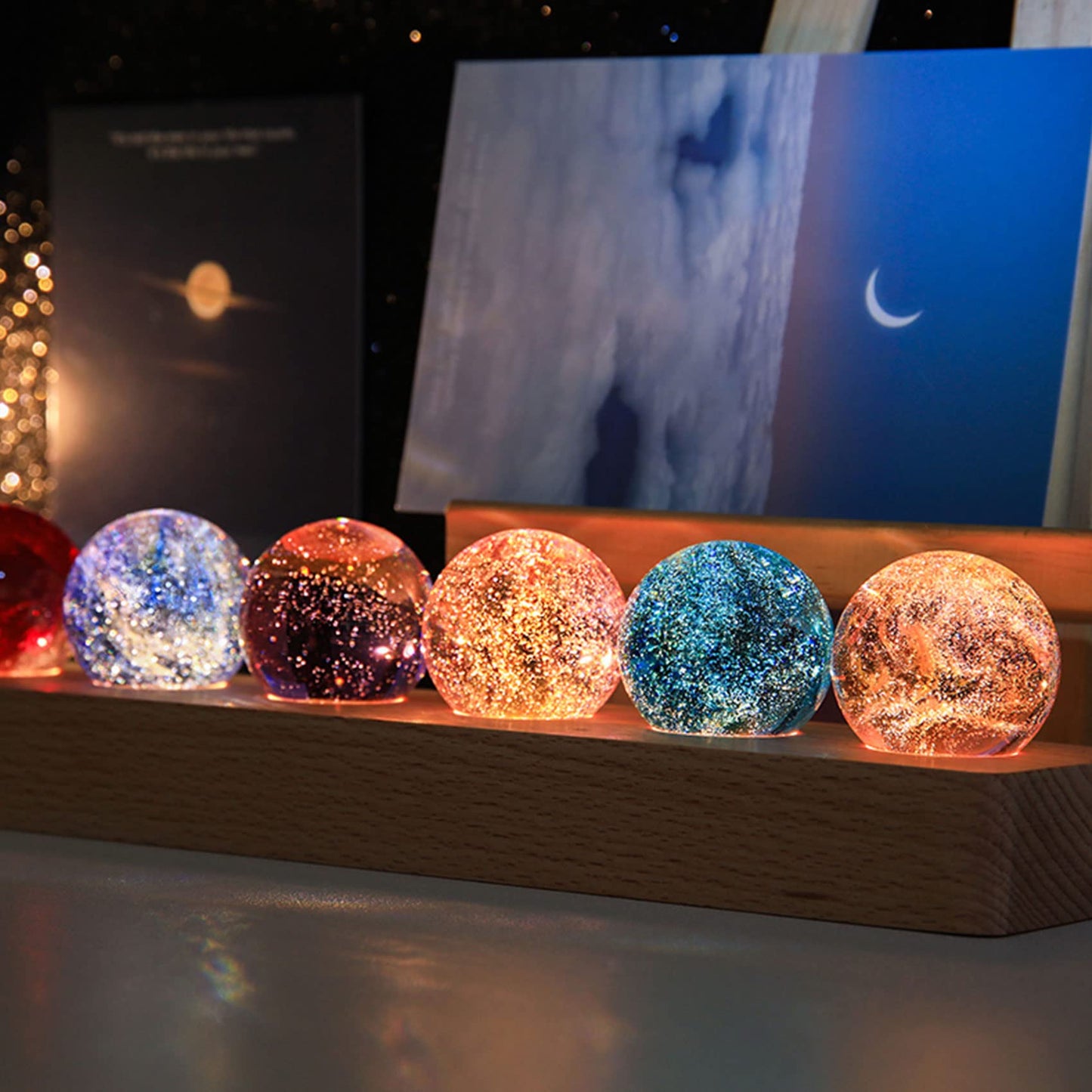 Movdyka 7 Colorful Glass Crystal Ball Desk Ecorations Chakra Healing Stones