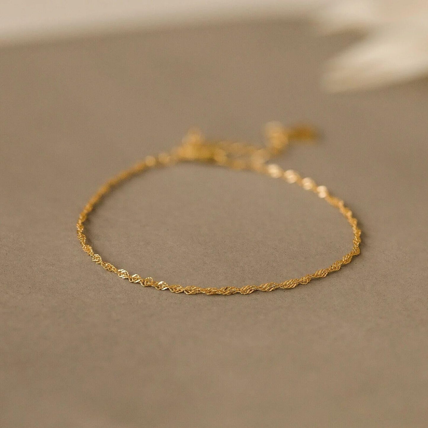 foyjoey 18K Gold Plated Thin Twist Chain Bracelets for Women Adjustable Simple Gold Layering Singapore Chain Bracelet Stainless Steel Dainty Everyday Waterproof Jewelry