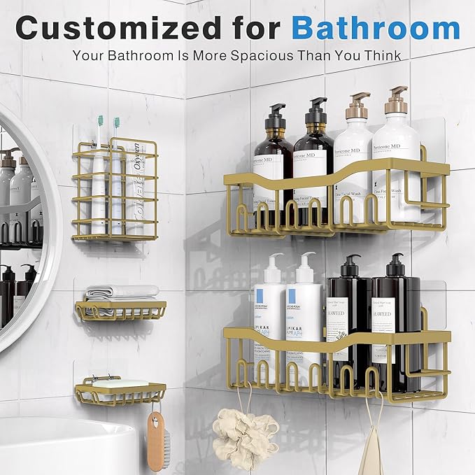 EUDELE 5-Pack Rustproof Stainless Steel Shower Caddy – No Drill Adhesive