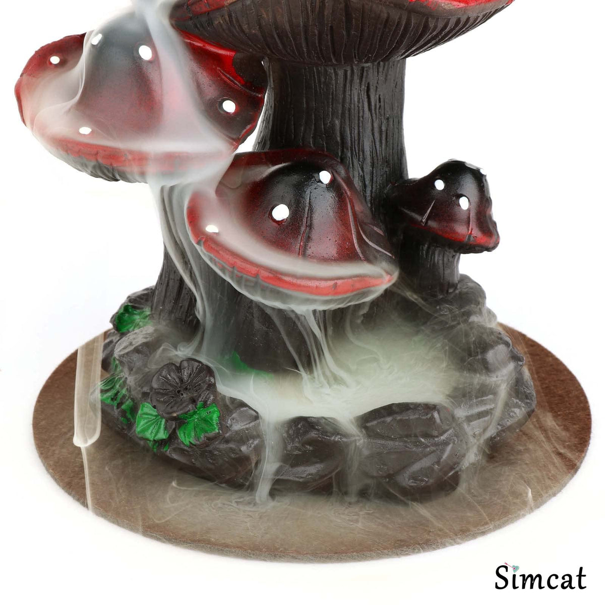 Simcat Backflow Incense Burner Holder Mushroom Handicraft Decor Resin Reverse Flow Incense Burner Censer Cone Incense Waterfall Burner + 20 Backflow Incense Cones 30 Incense Sticks 1 Tweezer 1 Mat