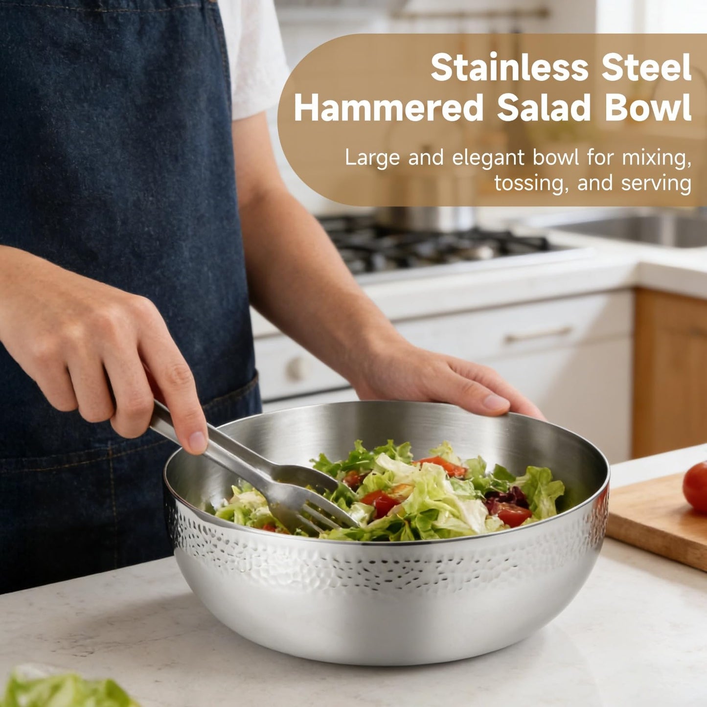 DORMIYA Extra Large Stainless Steel Hammered Salad Bowl - 11 in Large Popcorn Bowl for Kitchen, Long-lasting Mixing Bowl, Versatile Food Prep Bowl for Salad, Egg Beating, Decorative & Kitchen Serving