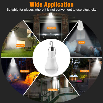 2 Pack Solar Powered Led Shed Light Bulb, TechKen Portable Lantern Lamp with Panel for Indoor Outdoor Kitchen Garden Patio Yard Hiking Camping Tent Fishing (UK4)